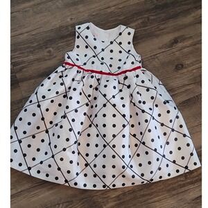 Marmellata Classics Girls 3T White Polka Dot Trellis Dress Red Velvet Trim